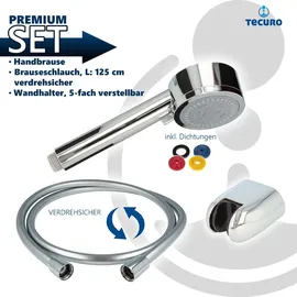 tecuro Wannenset ew-80 - mit 5 Funktionen Handbrause, Brauseschlauch 125 cm, Wandhalter 5-fach verstellbar