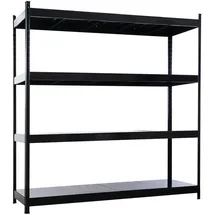Proregal Schwerlastregal Metall 200x200x60cm schwarz 4 Stahlplatten-Ebenen Fachlast 400kg