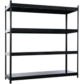 Proregal Schwerlastregal Metall 200x200x60cm schwarz 4 Stahlplatten-Ebenen Fachlast 400kg