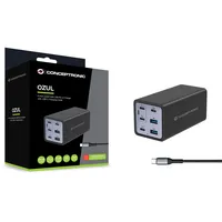 Conceptronic OZUL06BE 6-Port 200W GaN USB PD Charger mit USB-C Netzteil