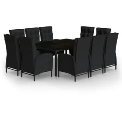 vidaXL 11-tlg. Garten-Essgruppe Poly Rattan Schwarz