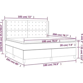 vidaXL Boxspringbett mit Matratze Dunkelbraun 180x200 cm Stoff