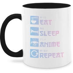 Shirtracer Tasse Eat Sleep Anime Repeat – Manga, Keramik, Anime Merch Kaffeetasse schwarz