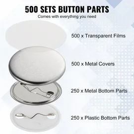 Vevor Buttonmaschine Knopfmachermaschine Zubehör Badge Punch Press 32 mm, DIY Badge Press Machine Ersatzteile 500 Stk, Abzeichenpressmaschine, Metall + Kunststoff / 250 + 250 Stk. Abzeichen