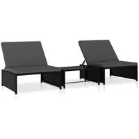 Furnicato Sonnenliegen 2 Stk. mit Tisch Poly Rattan Schwarz,