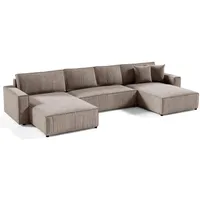 beautysofa Ecksofa Parys U Eckcouch mit Schlaffunktion und Bettkasten U-Form Polsterecke aus Cord-Bezug 390 cm Ecke u-förmig, Farbe: Cappucino, Poso 02 - Hellbraun