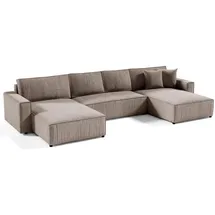 beautysofa Ecksofa Parys U Eckcouch mit Schlaffunktion und Bettkasten U-Form Polsterecke aus Cord-Bezug 390 cm Ecke u-förmig, Farbe: Cappucino, Poso 02 - Hellbraun