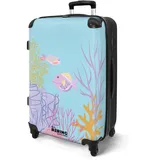 NoBoringSuitcases.com® Koffer Kinder Groß 67x43x25 cm Reisekoffer Kinderkoffer mit 4 Rollen Leicht Trolley Große M Hartschalenkoffer Flugzeug Unterwasserwelt - Meer - Blau