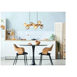 GLOBO Pendelleuchte 1-flg. G9 150 cm Glas Holz schwarz