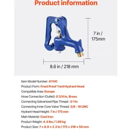 Vevor Hofhydrant Außenwasserhahn G 1 Zoll/G 3/4 Zoll