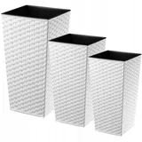 KADAX Rattan Blumentopf Set, Blumenkübel aus Kunststoff, 30+35+40 cm, Weiß