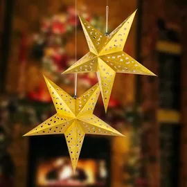 ETC Shop 2er Set LED Stern X-MAS Hänge Lampen Papier Ess Zimmer Weihnachts Deko Leuchten