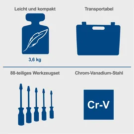 SCHEPPACH Werkzeugkoffer Chrom-Vanadium-Stahl 88-teilig grau gefüllt