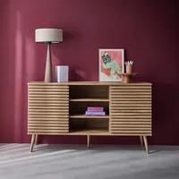 Sweeek Skandinavisches Sideboard in Holzdekor mit 2 geriffelten Schiebetüren