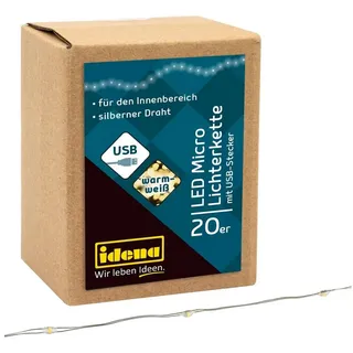 IDENA Lichterkette 20 LED Micro mit USB 1,25 m lang, für den Innenbereich, für Partys, Weihnachten, Dek... - Weiß