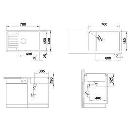 Blanco ZIA XL 6 S rechts Einbau von Oben vulkangrau Excenterbetätigung 780 x 500 mm
