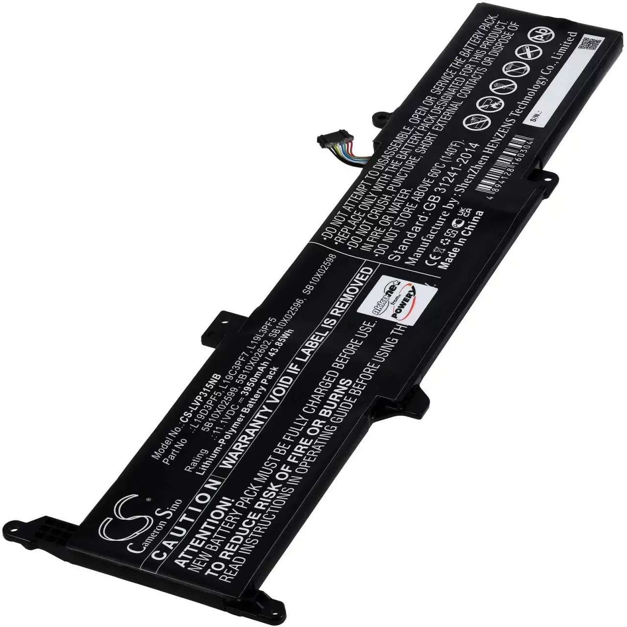 Akku passend für Laptop Lenovo Ideapad 3-15IML05 Ideapad 3-14IIL05 Typ L19D3PF5 - 11,1V - 3950 mAh