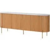 MASSIVMOEBEL24.DE Sideboard 200 x 76 x 40 cm Natur lackiert / Marmor Weiß