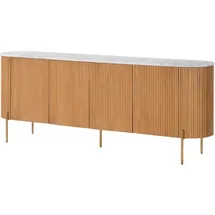 MASSIVMOEBEL24.DE Sideboard 200 x 76 x 40 cm Natur lackiert / Marmor Weiß