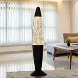 Licht-Erlebnisse Lavalampe Schwarz Gold Glitter 36 cm G9 Retro Tischleuchte