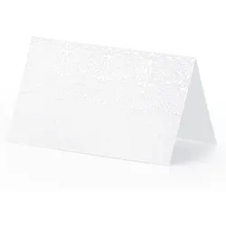 PartyDeco 10 Platzkarten mit Muster 5x8cm - Tischkarten Hochzeit Geburtstag Taufe Konfirmation Tischdeko Tischkärtchen Namenskarten Platzkärtchen blanko Weiß