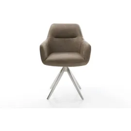 DeLife Polsterstuhl Pejo-Flex Kreuzgestell kantig Edelstahl Mikrofaser Taupe Vintage Taschenfederkern