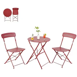 luxuskollektion Bistrotisch 3teilig Stühle Balkonmöbel Wetterfest blau Rot mit Nut