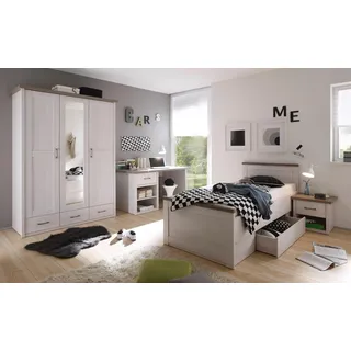 Begabino Jugendzimmer-Set BEGABINO "Luca, Schlafzimmermöbel-Sets, weiß (pinienfarben weiß, trüffelfarben), Komplett-Jugendzimmer Schlafzimmermöbel-Sets