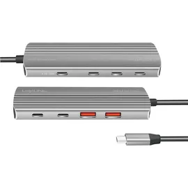 Logilink UA0414 7 Port USB 3.2 Gen2 Hub, 2x USB-A, 5x USB-C, PD (Power Delivery), 100 W, Space Grau