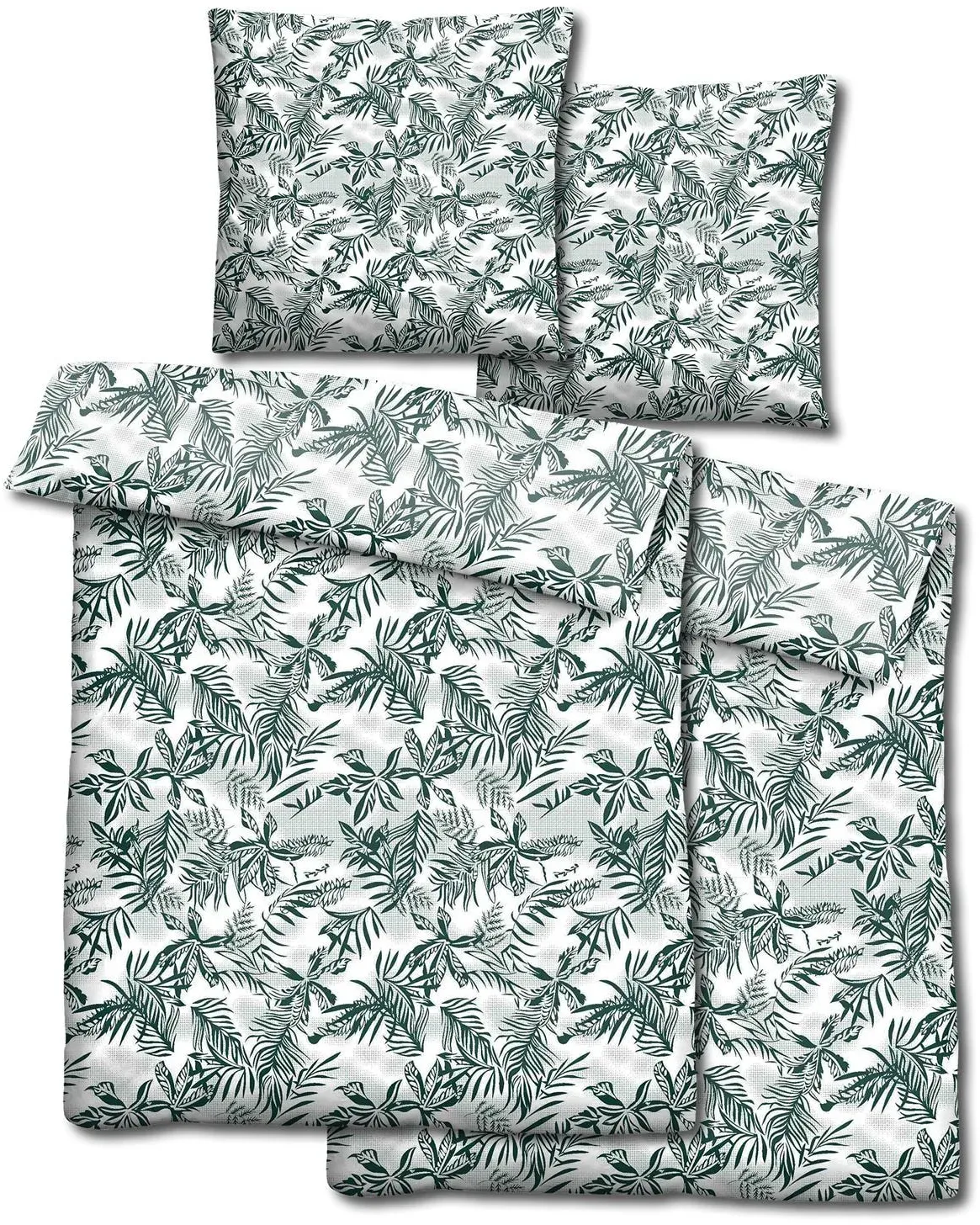 Doppelpack CloudComfort Basic Mikrofaser Bettwäsche grüne Blätter 135 x 200 + 80 x 80 cm