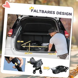 PawHut Hundewagen faltbar mit Kissen 81 x 48 x 99 cm Grau/Schwarz