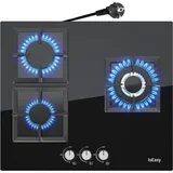 Gaskochfeld 3 Flammig Iseasy 3 Zonen Glas Gaskochfeld, 3300W/2700W/1750W, 60cm, Erdgas(20mbr)/Propangas(30&50mbr), 3 Zonen Glas Gaskochfeld mit