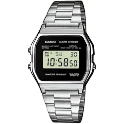 Chronograph CASIO VINTAGE, silber (silberfarben, schwarz), Armbanduhren, Damen, Quarzuhr, Armbanduhr, Damenuhr, Herrenuhr, Digitaluhr,Edelstahlarmband