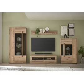 Home Affaire Wohnwand Cantara, moderne Anbauwand, Wohnzimmer-Set, in Eiche Evoke oder Weiß, (Set), enthält zwei Vitrinen, ein Lowboard und ein Wandboard braun
