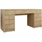 Mirjan24 Schreibtisch / Schminktisch Tireno Bis, Schlafzimmer Kosmetiktisch mit neun Schubladen, Goldfarben Aluminiumgriffe (Farbe: Eiche Cremona) - Braun
