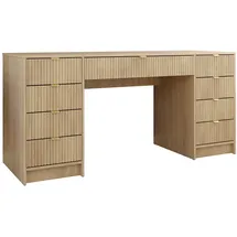 Mirjan24 Schreibtisch / Schminktisch Tireno Bis, Schlafzimmer Kosmetiktisch mit neun Schubladen, Goldfarben Aluminiumgriffe (Farbe: Eiche Cremona) - Braun