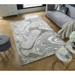 Kadima Design Luxuriöser Wohnzimmer Teppich `Ouse Joy`, Metallische Marmorierung - Farbe: Beige, 80x150 cm