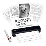 iDPRT tragbarer Thermodrucker A4 300DPI Bluetooth mobiler Drucker ohne Tinte für unterwegs drahtlosen Reisedrucker Kompatibel mit iOS/Android/Laptop für Büro, Schule, Fahrzeuge - schwarz