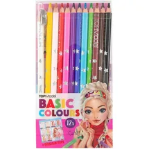 DEPESCHE 12216 TOPModel Basic Buntstifte Set 12 Farben im Etui, mit Anspitzer und Büchlein mit Malschule, zum Ausmalen in der Schule und Freizeit