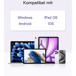 Inateck Tablet Tastatur mit Touchpad,KI-Funktion,Ultra Slim Tastatur für Windows, iPad OS, Android, iOS-Systeme,7-Farbiger Hintergrund Beleuchtung,Unterstützen Selbst Entwickelte App,QWERTZ,KB01104
