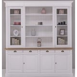 Casa Padrino Buffet Landhausstil Esszimmerschrank Weiß / Braun 223 x 51 x H. 240 cm - Massivholz Schrank - Küchenschrank - Landhausstil Esszimmer Möbel