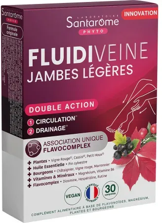 Santarôme Fluidiveine Leichte Beine Nahrungsergänzungsmittel Kreislauf Rote Weinrebe 30 Tabletten