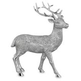 Kleine stehende Kunststein Deko Hirsch Figur - silbern glänzende Jagtfigur mit Geweih - Silberglanz Weihnachts-Deko zum Hinstellen Höhe 20 cm