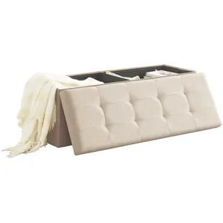 Zedelmaier Sitzbank mit Stauraum Sitzhocker Faltbar Truhen, Deckel Abnehmbar, Sitztruhe belastbar bis 300 kg 114x38x38 cm (Beige - Leinen)