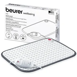 Beurer HK 41, kuscheliges Wärmekissen mit 3 Temperaturstufen und Abschaltautomatik, maschinenwaschbar, made in Europe, weiß / grau, 44 x 33 cm
