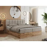 MKS Meble Boxspringbett 180x200 mit Bettkasten Holz Holzrahmen, Boxbett 180x200 mit Matratze H3 und Kopfteil, - Beige Struktur - Albero-1