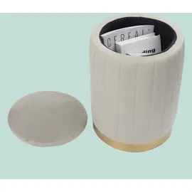 Relaxdays Hocker Samt, Sitzhocker mit Stauraum, gepolstert, HxD: 42 x 32 cm, runder Beistellhocker, Wohnzimmer, hellgrau