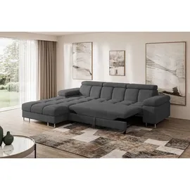 altdecor Ecksofa Cord mit Schlaffunktion 2-Sitzer Dunkelgrau