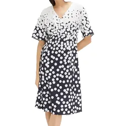 Damen Sommer-Kleid mit Allover Polka-Dots leicht ausgestelltes Mini-Kleid 942863 Weiß/Blau - 36