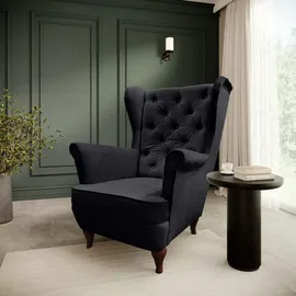 beautysofa Chesterfield-Sessel, Schwarz, Textil, 1-Sitzer, 82x102x92 cm, Wohnzimmer, Sessel, Ohrensessel